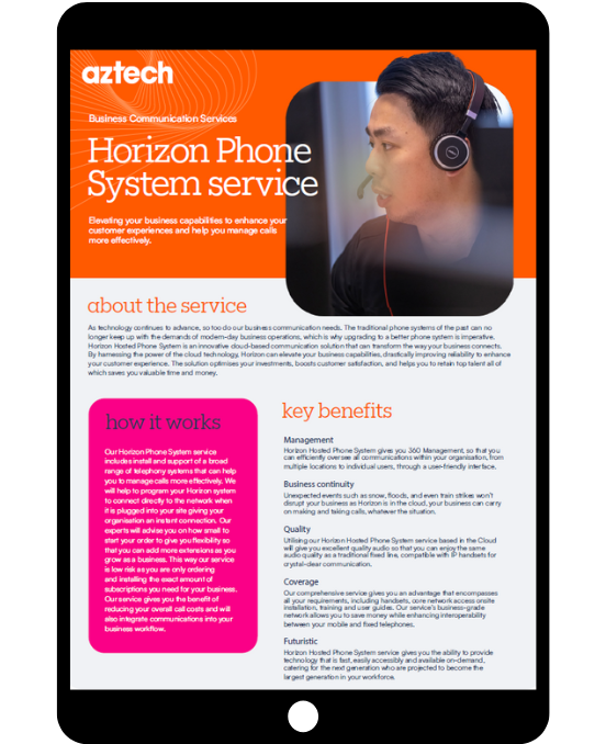 Horizon Phone System - Tablet Datasheet
